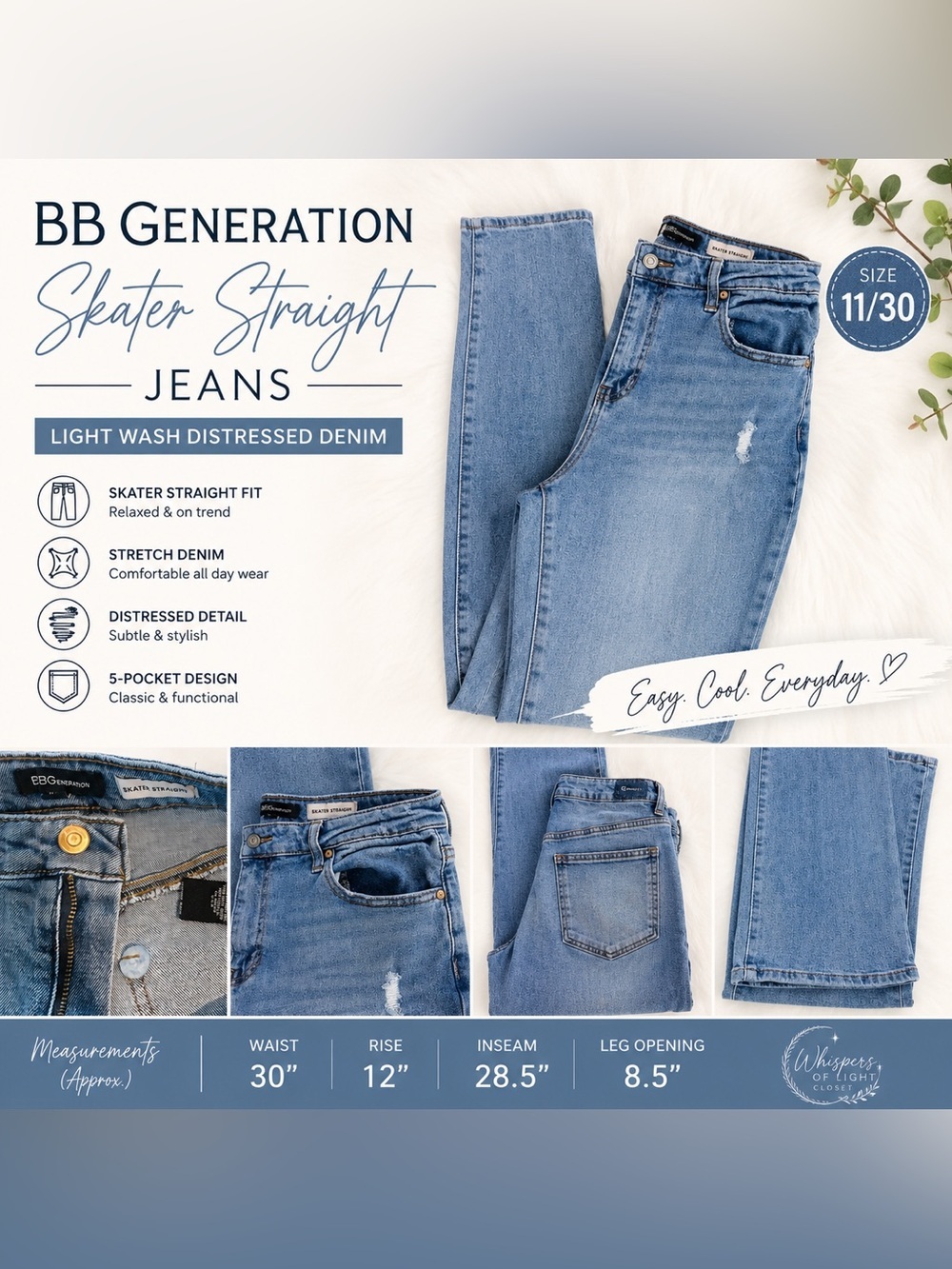 BB Generation Skater Straight Jeans | Size 11/30 | Distressed Light Wash Denim